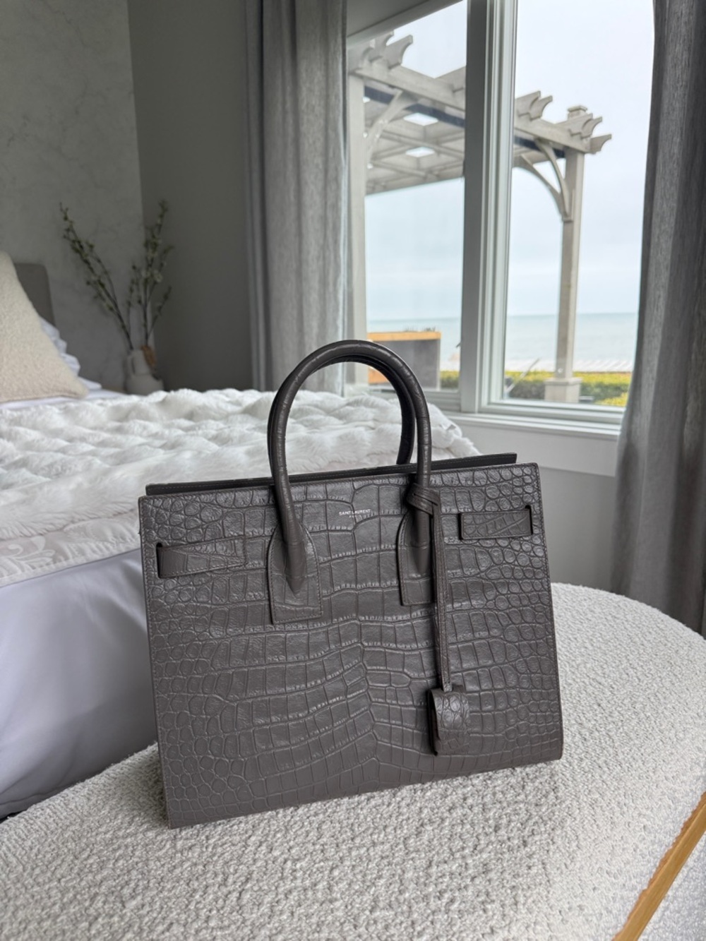Saint Laurent | Grey Croc Sac De Jour Large